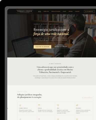 Site do Tommasi e Steinck Advogados, feito pela Agência HDG