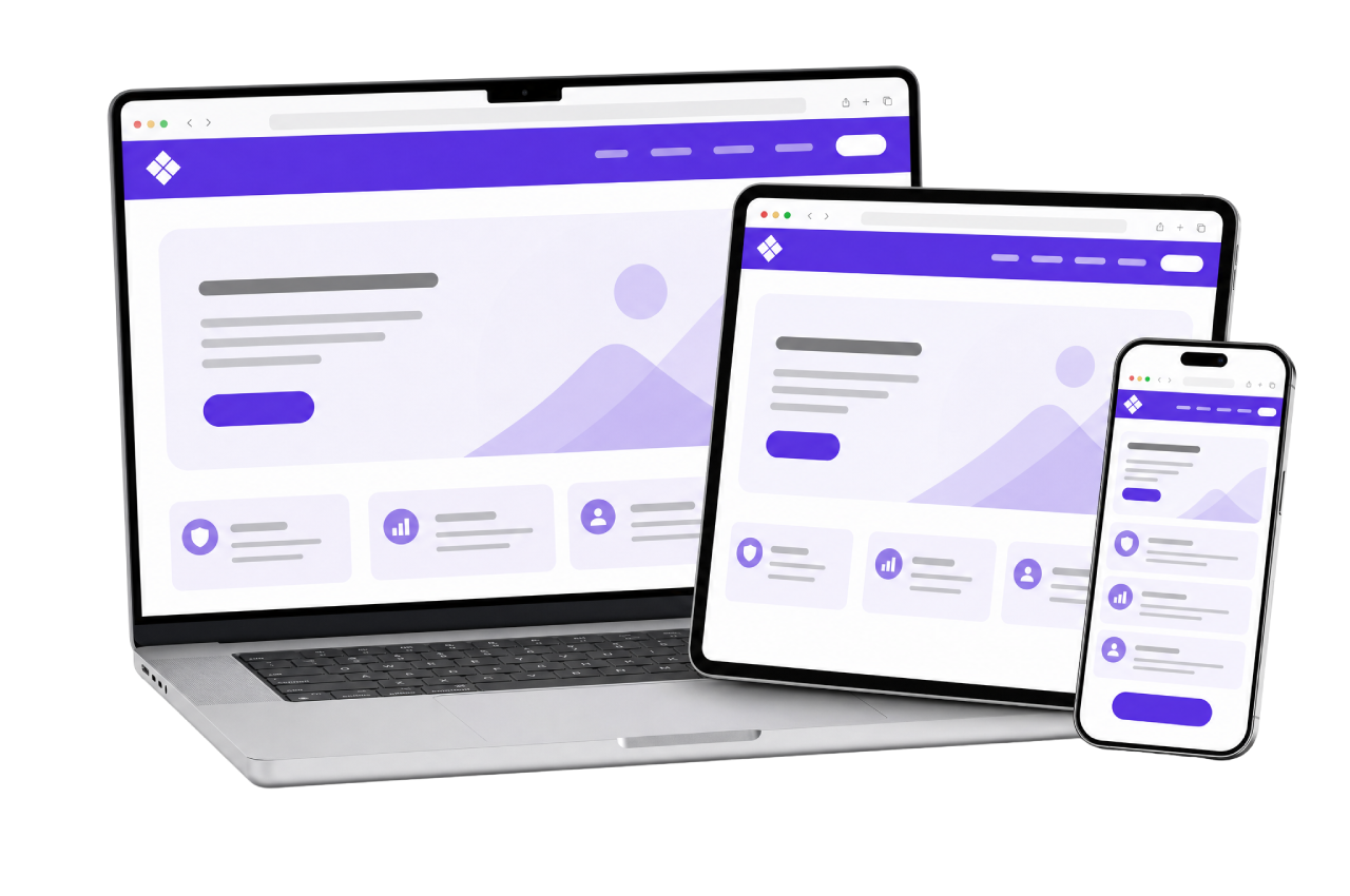 Exemplo de site profissional em notebook, tablet e celular
